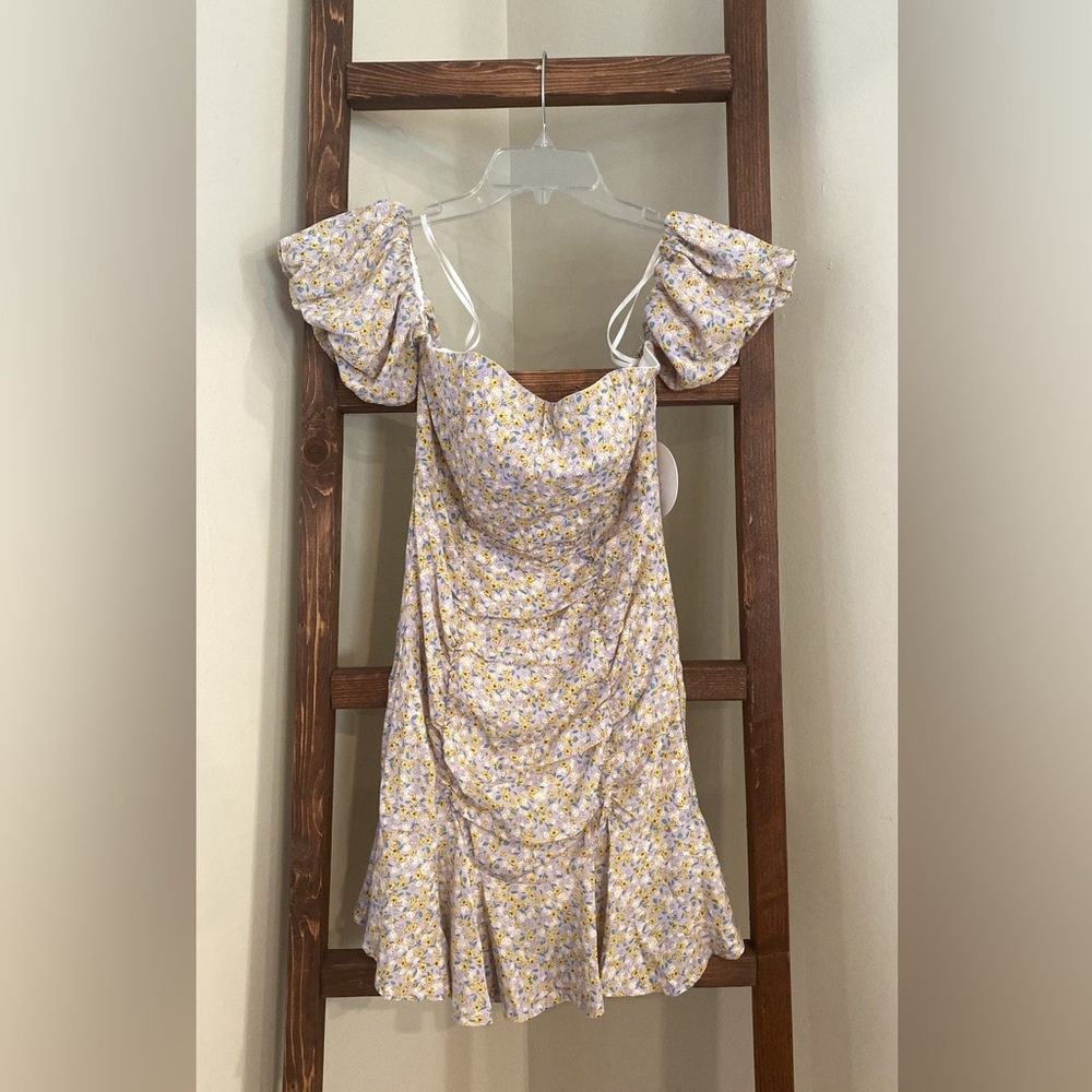 NWT Floral Mini Dress with Puff Sleeves